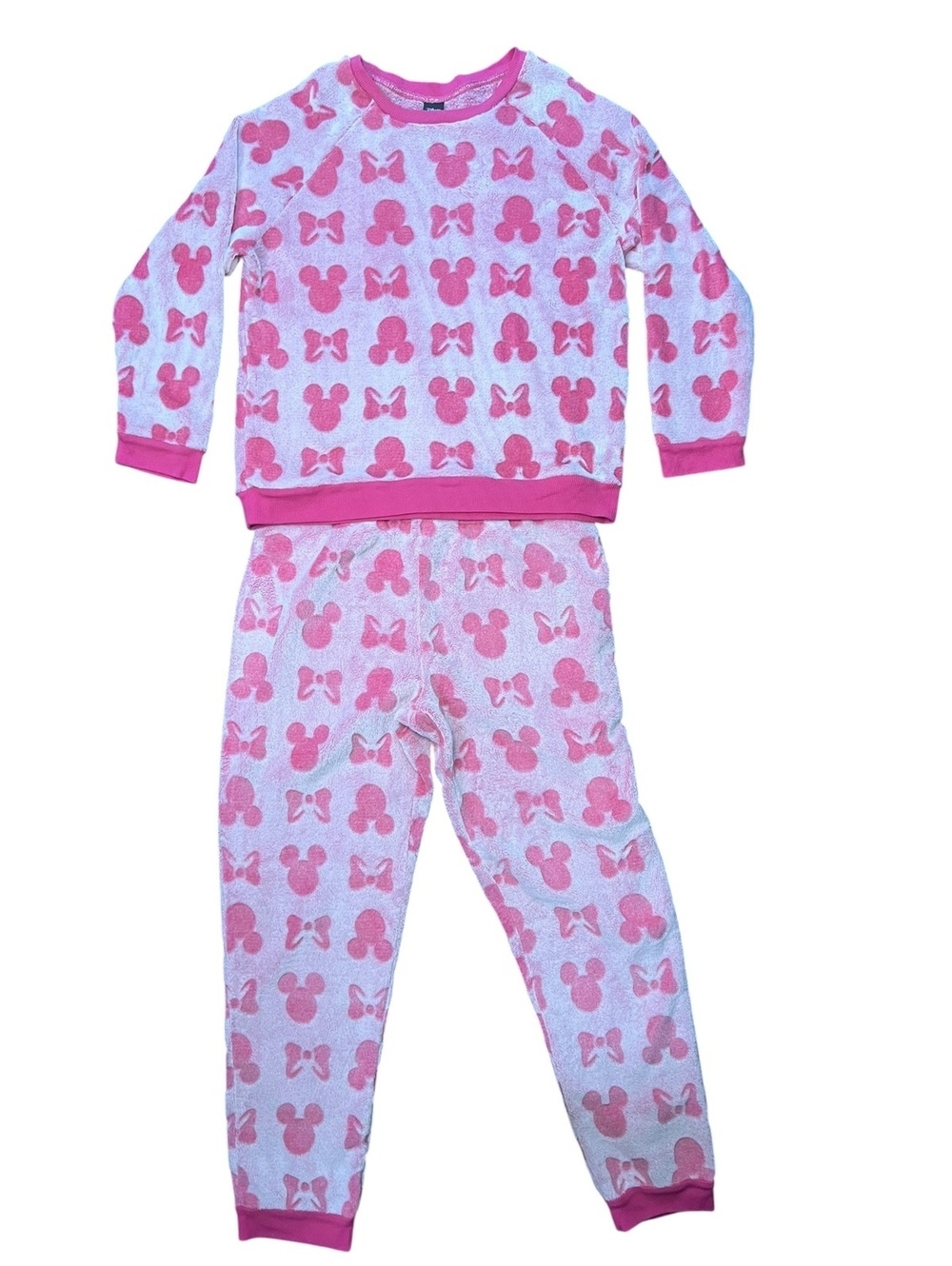 Disney Minnie Mouse Fleece Pajama Set Large Pink Plush Loungewear PJ Pants Top - Picture 3 of 9